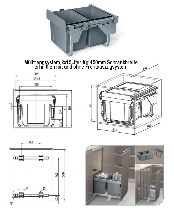Befestigungen24 - Mülltrennsystem ohne Frontauszugsystem
