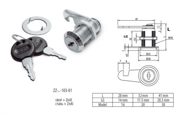 Hebelschloss Briefkastenschloss mit Haken Model 16 verchromt