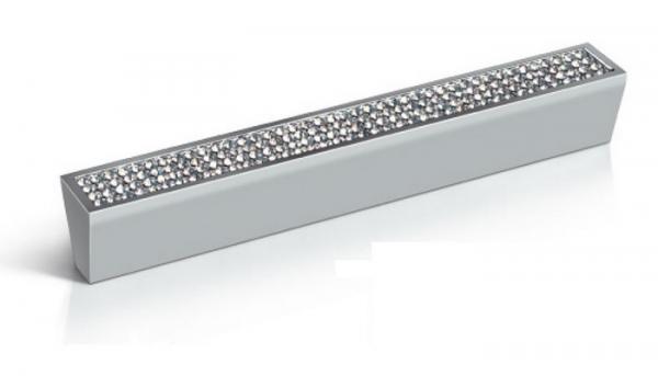 Aluminiumgriff mit Kristallglas Lochabstand 128mm verchromt