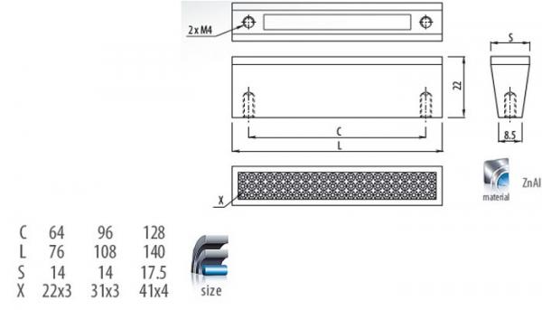 Aluminiumgriff mit Kristallglas Lochabstand 128mm verchromt
