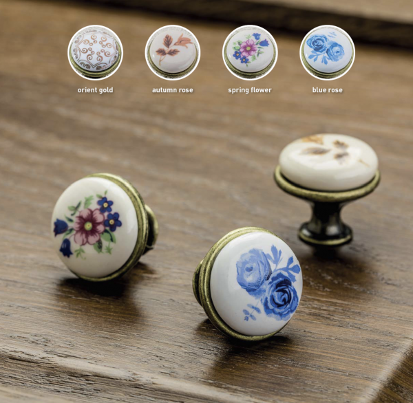 Porzellanknopf J4 Altmessing - Altsilber - Porzellan