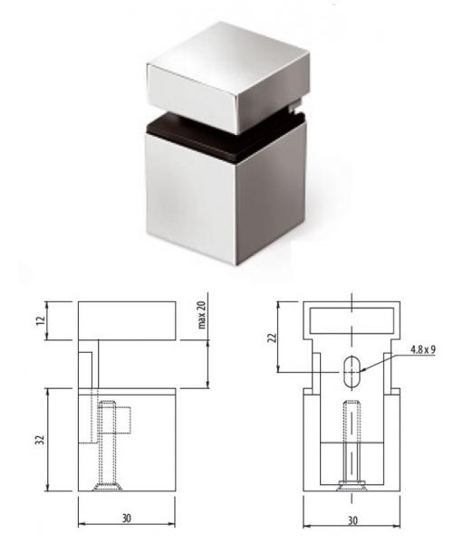 Bodenträger bis 20mm - Aluminium - Chrom - Edelstahl / INOX - Satin