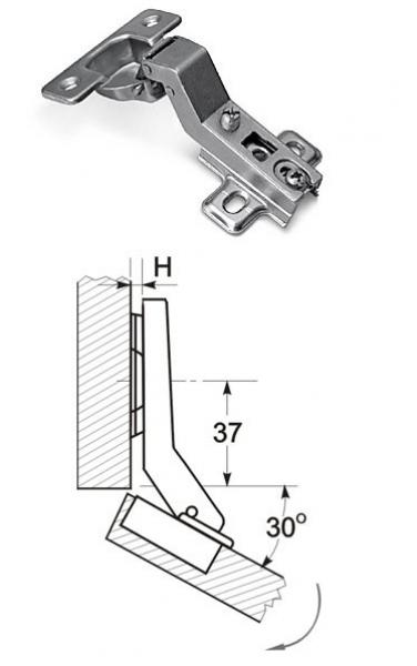 Winkelscharnier 30° Öffnungswinkel mit Kreuzmontageplatte