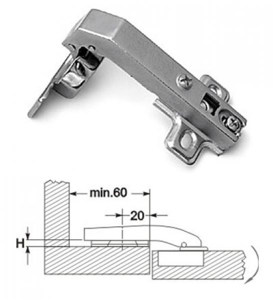 Winkelscharnier 90° Öffnungswinkel mit Kreuzmontageplatte