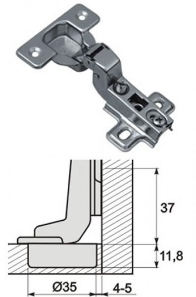 Topfscharniere Ø35 Einliegend mit Kreuzmontageplatte