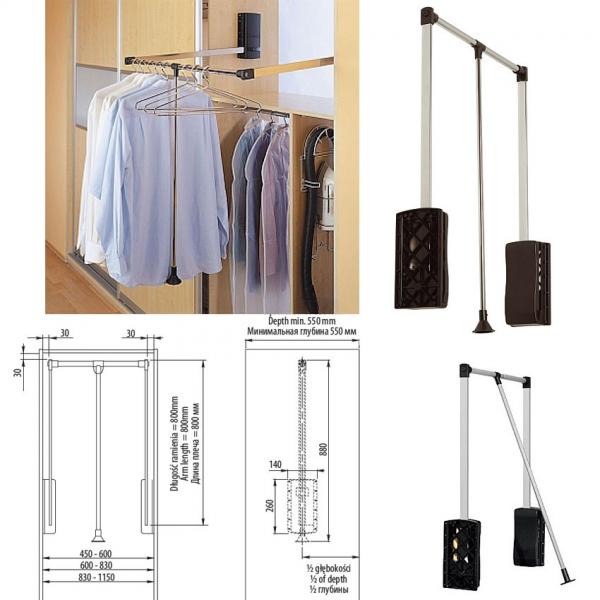 Garderobenlift für Schrankbreite 600-830mm schwarz