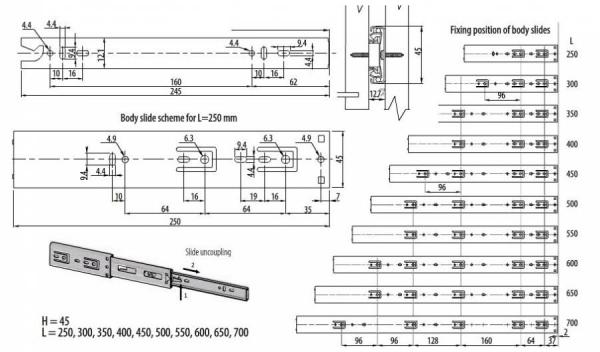 Schubkastenführungen 350mm Vollauszug mit Schließsystem GTV Prestige