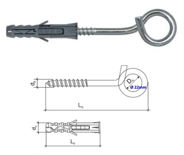 Dübel mit Ösenhaken 12mm, 50 Stück