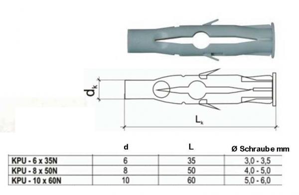 Universale Nylon-Dübel 6x35, 500Stück