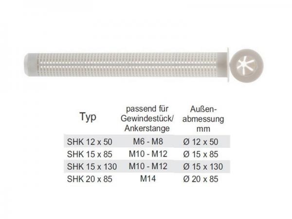 Siebhülsen Kunststoff 20x85, passend für M14, 4 Stück