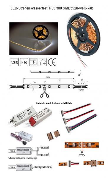 LED-300 Streifen Weiß-Kalt wasserfeste silikonschicht IP65 12V, 1 Meter