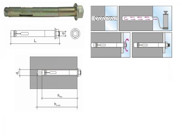 12x60 Stahlankerbolzen Betondübel, 25 Stück