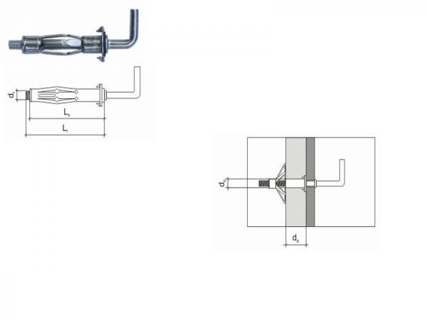 Mollydübel mit Schraubhaken 5x52, 10 Stück