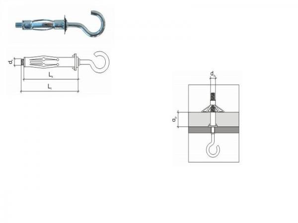 Mollydübel mit Deckenhaken 4x32, 10 Stück