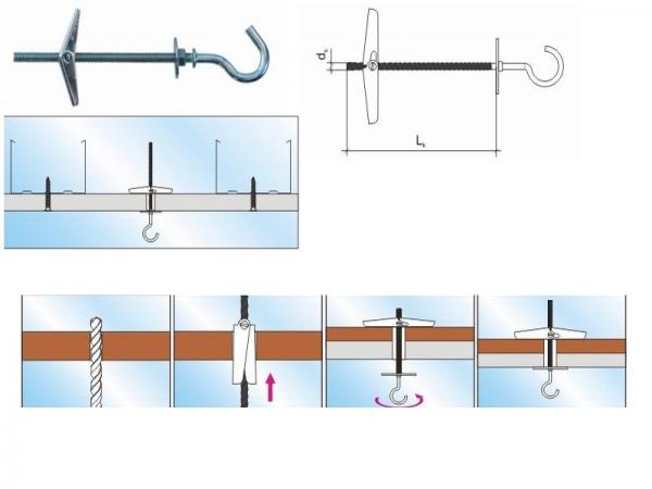 4x50 Federklappdübel mit C-Haken 10Stück