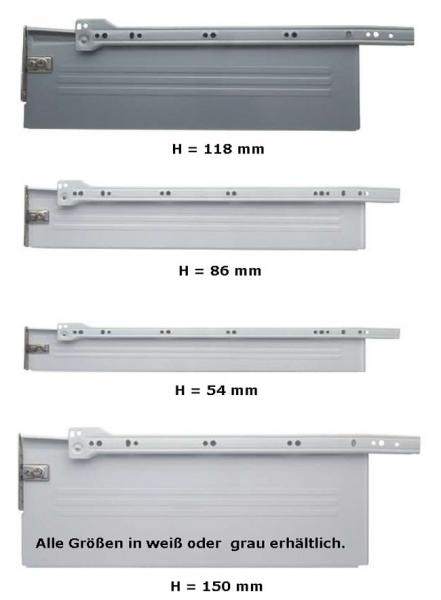 Metalbox Set Höhe 86mm Länge 450mm Weiß