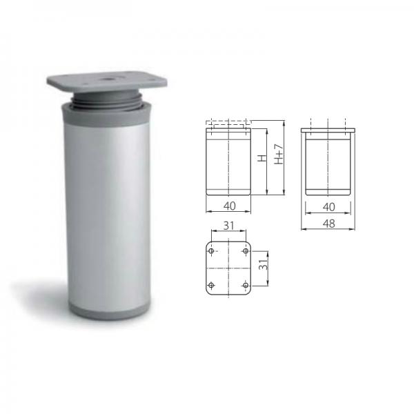 Aluminium Möbelbein 60mm hoch - rund, Farbe Aluminium (matt)