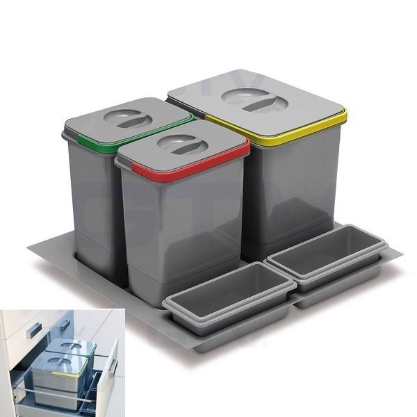 Trennsystem für Schubladen mit 1x15L + 2x7L Sammler und 2 Ablagenschalen