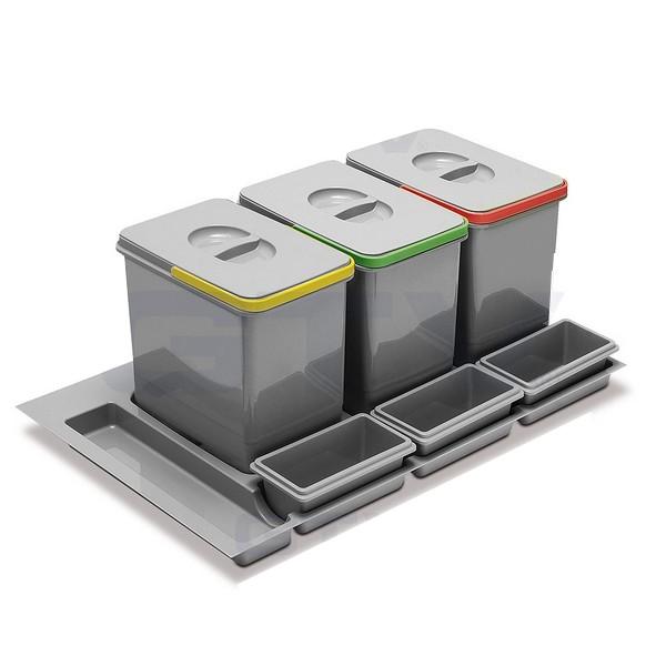 Trennsystem für Schubladen mit 3x15L Sammler und 3 Ablagenschalen