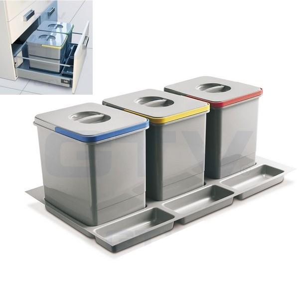 Trennsystem für Schubladen mit 3x15L Sammler und 3 Ablagenschalen