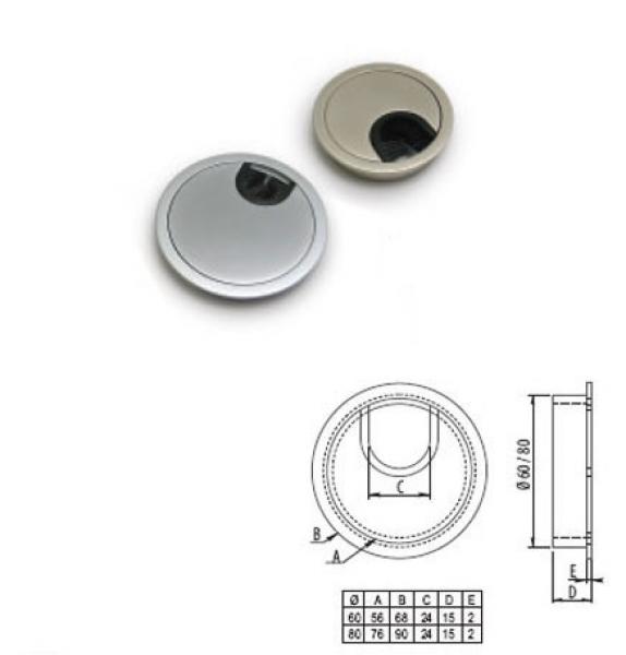 Kabeldurchlass Ø 60mm in Aluminiumoptik aus Zinkdruckguss