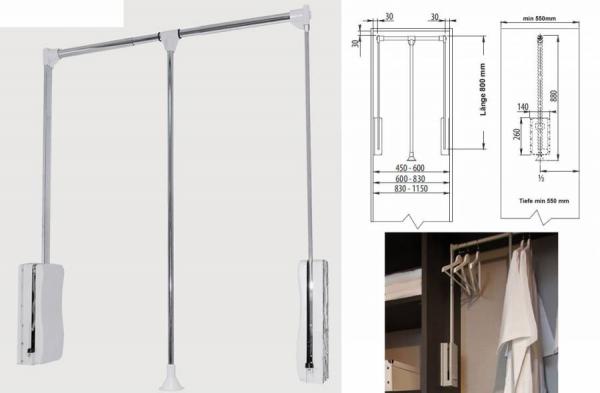 Garderobenlift für Schrankbreite 830-1150mm weiß