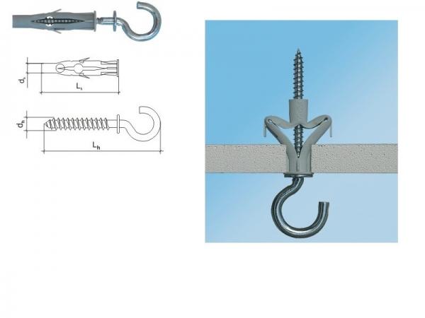 Universaldübel mit Deckenhaken 6x65, 50 Stück