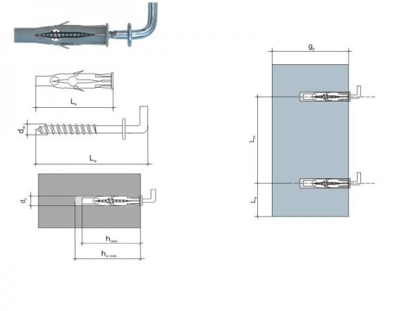 Universaldübel mit Haken 8x65, 25 Stück