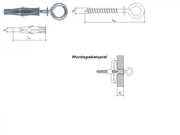 Universaldübel mit Ösenhaken 6x64, 50 Stück