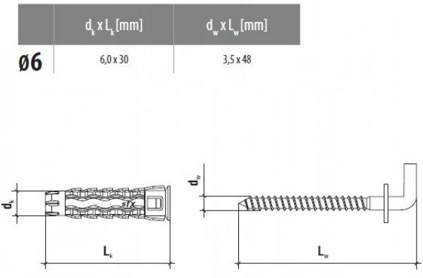 Universaldübel mit geraden Schraubenhaken 6x30 50 Stück