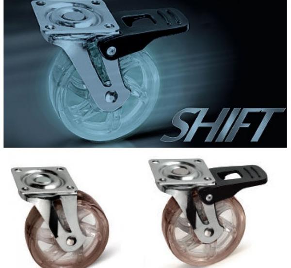 Möbelrolle Ø75 Gummirad mit Bremse transparent