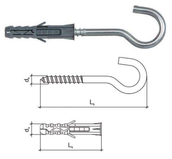 Dübel mit Deckenhaken 12mm, 100 Stück