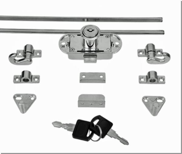 Drehstangenschloss mit 2x1m Stangen und Halter