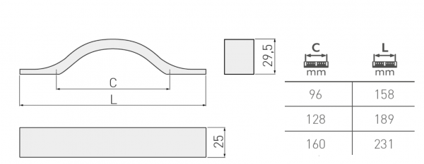 Möbelgriff UA-319 Aluminium - Lochabstand 96mm - 160mm