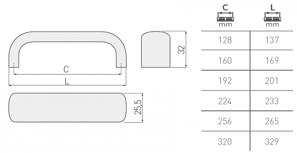 Möbelgriff UA-340 Aluminium - Lochabstand 128 mm - 320mm