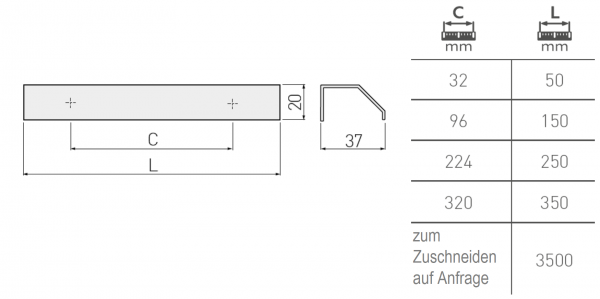Griffleiste PAXO - Aluminium - Lochabstand 32mm - 320mm