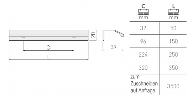 Griffleiste TREX - Aluminium - Schwarz Matt - Lochabstand 32mm - 320mm