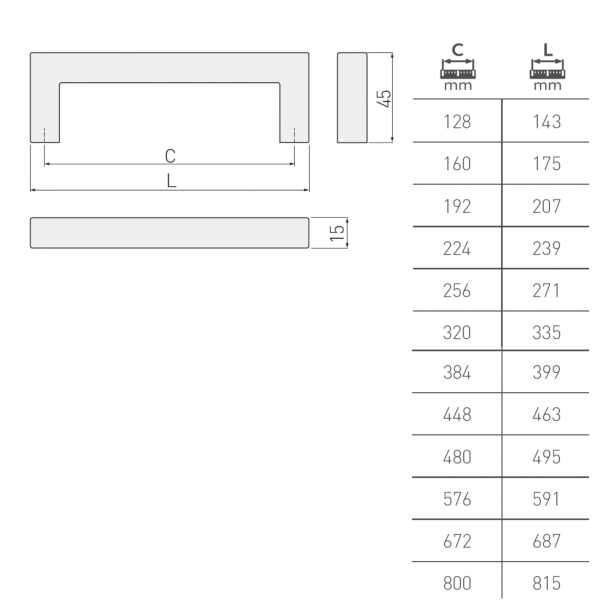 Möbelgriff US-SK0 Edelstahl - Lochabstand 128mm - 800mm
