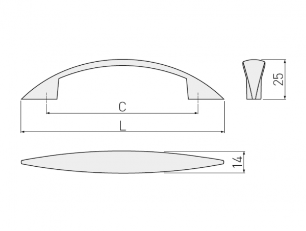 Möbelgriff UZ-05 Aluminium - Chrom - Messing - Satin - Lochabstand 96mm - 128mm