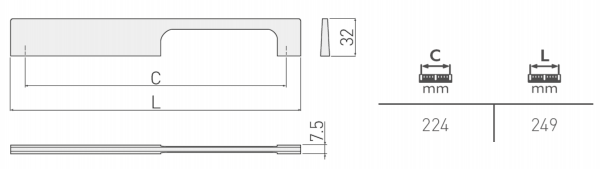 Möbelgriff UZ-872 Aluminium - Chrom - Edelstahloptik - Lochabstand 224mm