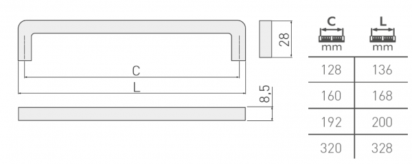 Möbelgriff BAGIO - Lochabstand 96mm - 320mm