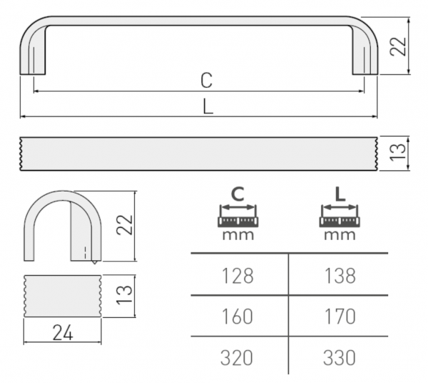 Möbelgriff VETA Aluminium - Chrom - Schwarzchrom - Lochabstand 128mm - 320mm
