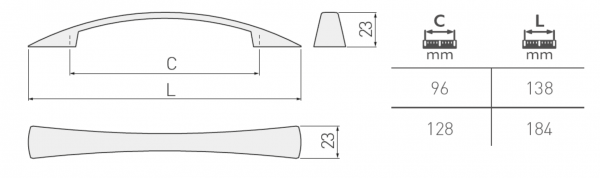 Möbelgriff UZ-Z10 Aluminium - Chrom - Messing - Satin - Lochabstand 96mm - 128mm