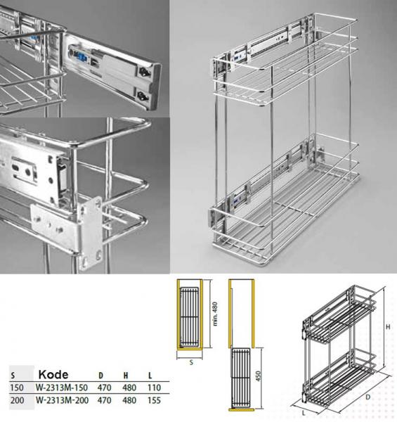 Schrankauszug 150mm 2 Boden silberfarben