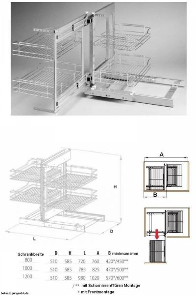 Eckschrankauszug für Schrank 1020 bis 1200mm Chrom