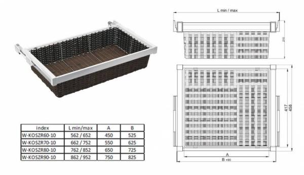 Schrankauszug mit Rattan Korb für 80cm breite Schrank