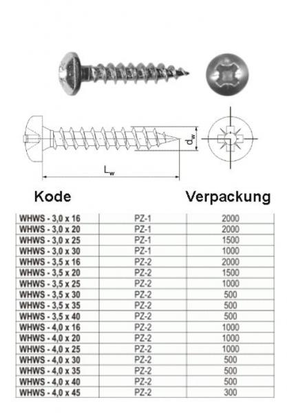 3,5x35 Holz/Blech/ Pan-Head Schrauben, 500 Stück