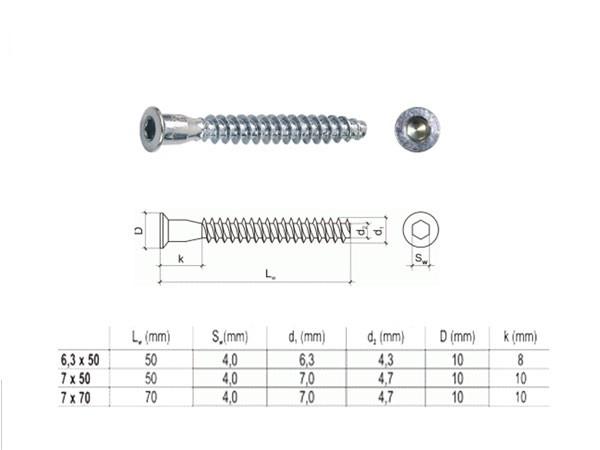 Inbusschrauben Möbelschrauben 7,0x70mm, 100Stück