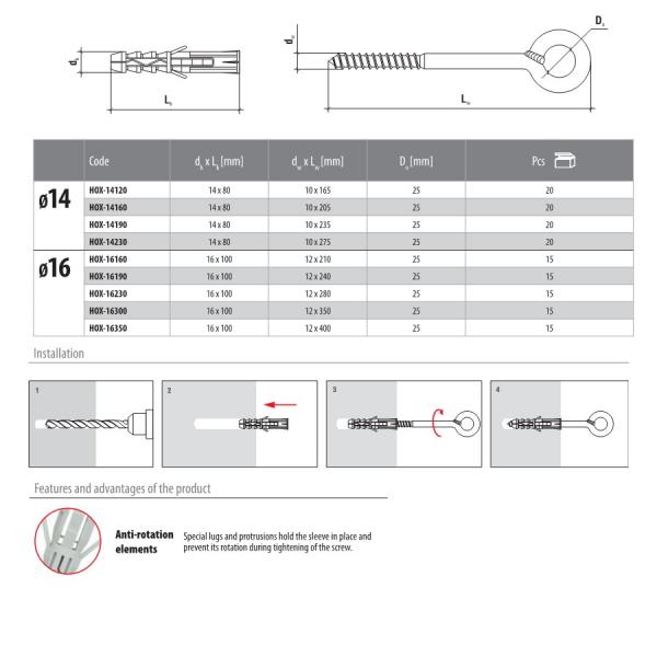 Gerüstösen mit Dübel 14 x 230 mm, 10 Stück