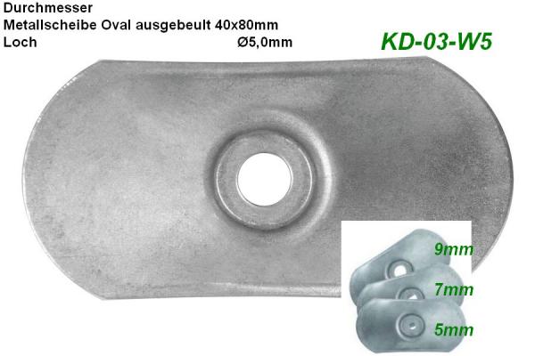 Metallscheibe Oval ausgebeult 40x80 und 5,0mm Loch, 100Stück